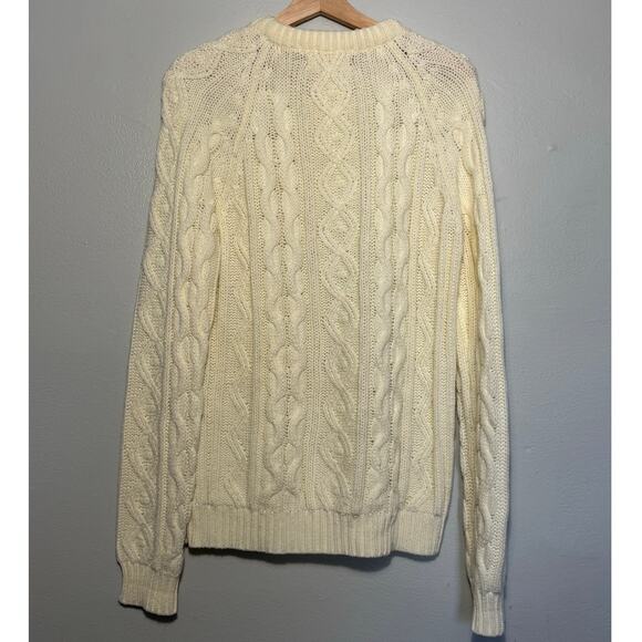 Vintage Men's L Kings Road Sears Chunky Cream Cable Knit Fisherman Crew Sweater - Picture 3 of 4